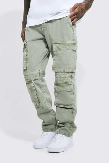 RELAXED FIT WASHED MULTI POCKET CARGO JEANS