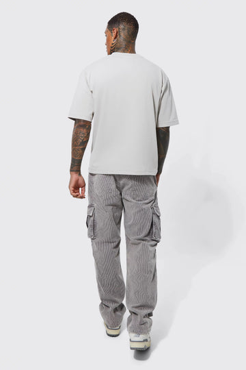 Acid wash relaxed cord cargo pants