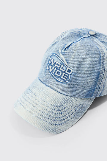 WORLDWIDE EMBOSSED WASHED CAP IN BLUE